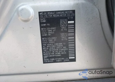 2015 Nissan Rogue Sv from USA, damaged, VIN KNMAT2MV4FP519985